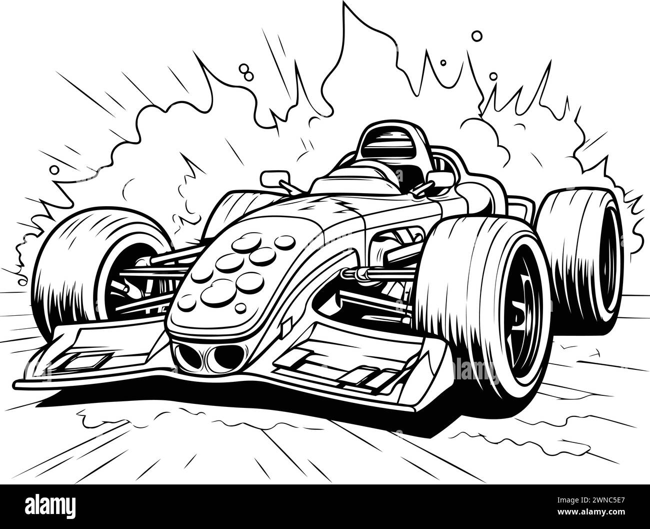 illustration of a racing car on a black and white background Stock ...