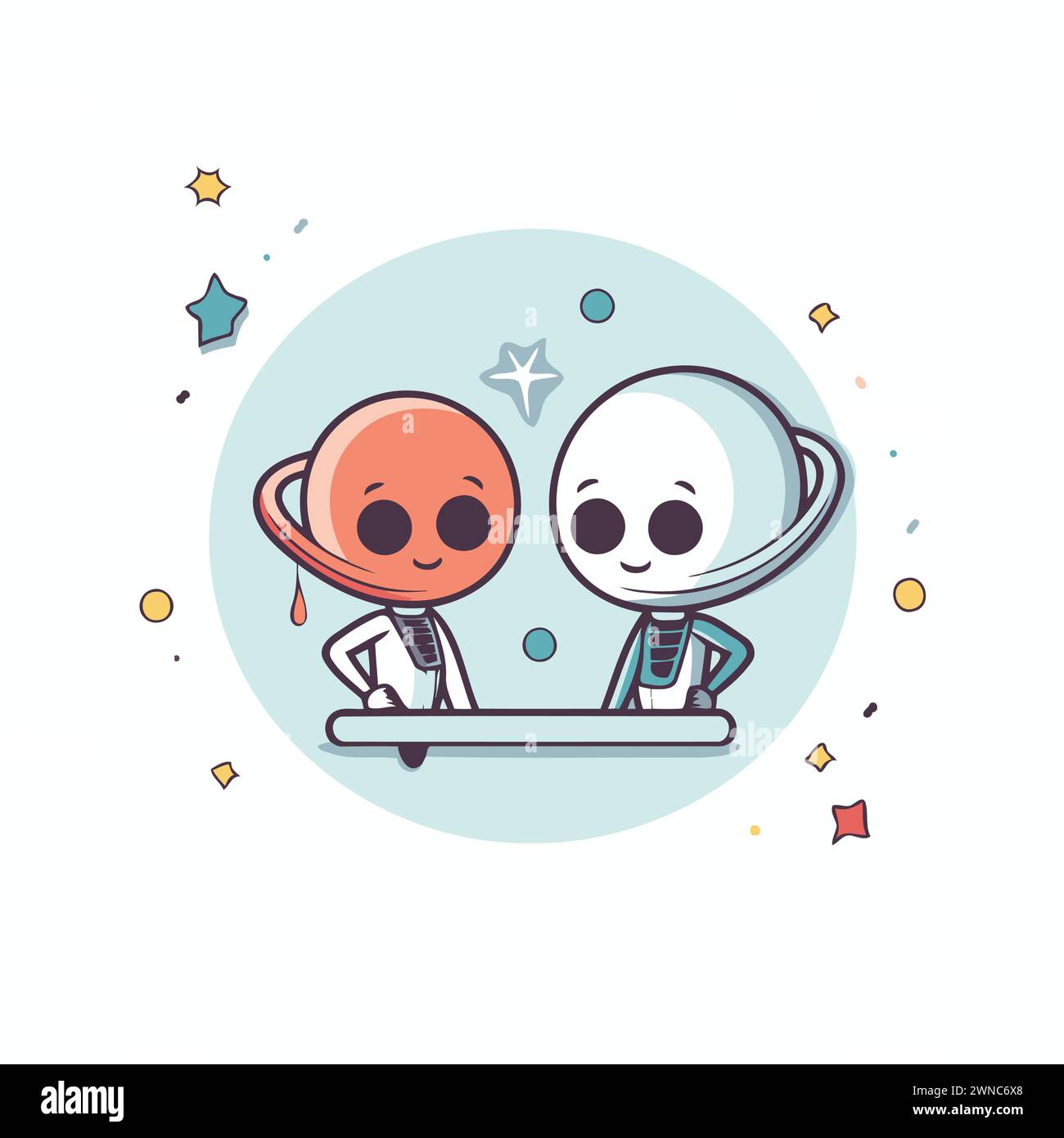 Astronaut and alien vector illustration. Flat cartoon character design