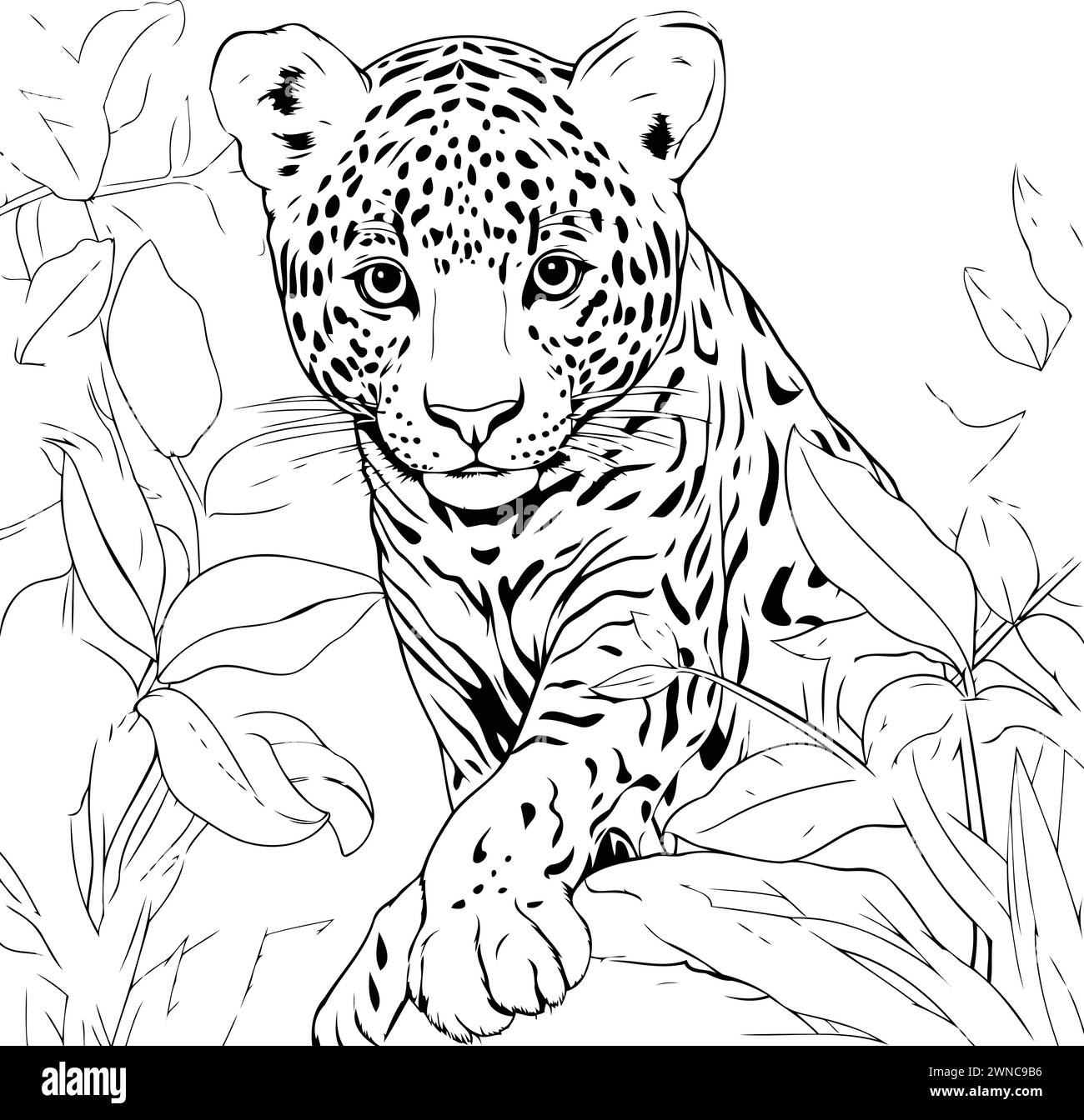 Leopard in the jungle. Hand drawn sketch. Vector illustration Stock
