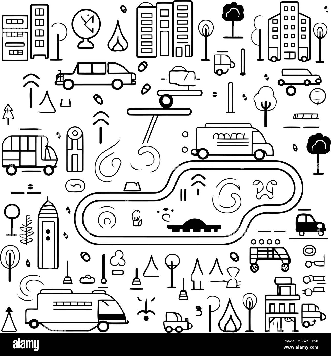 Line art city icons set. Vector illustration of urban traffic signs ...