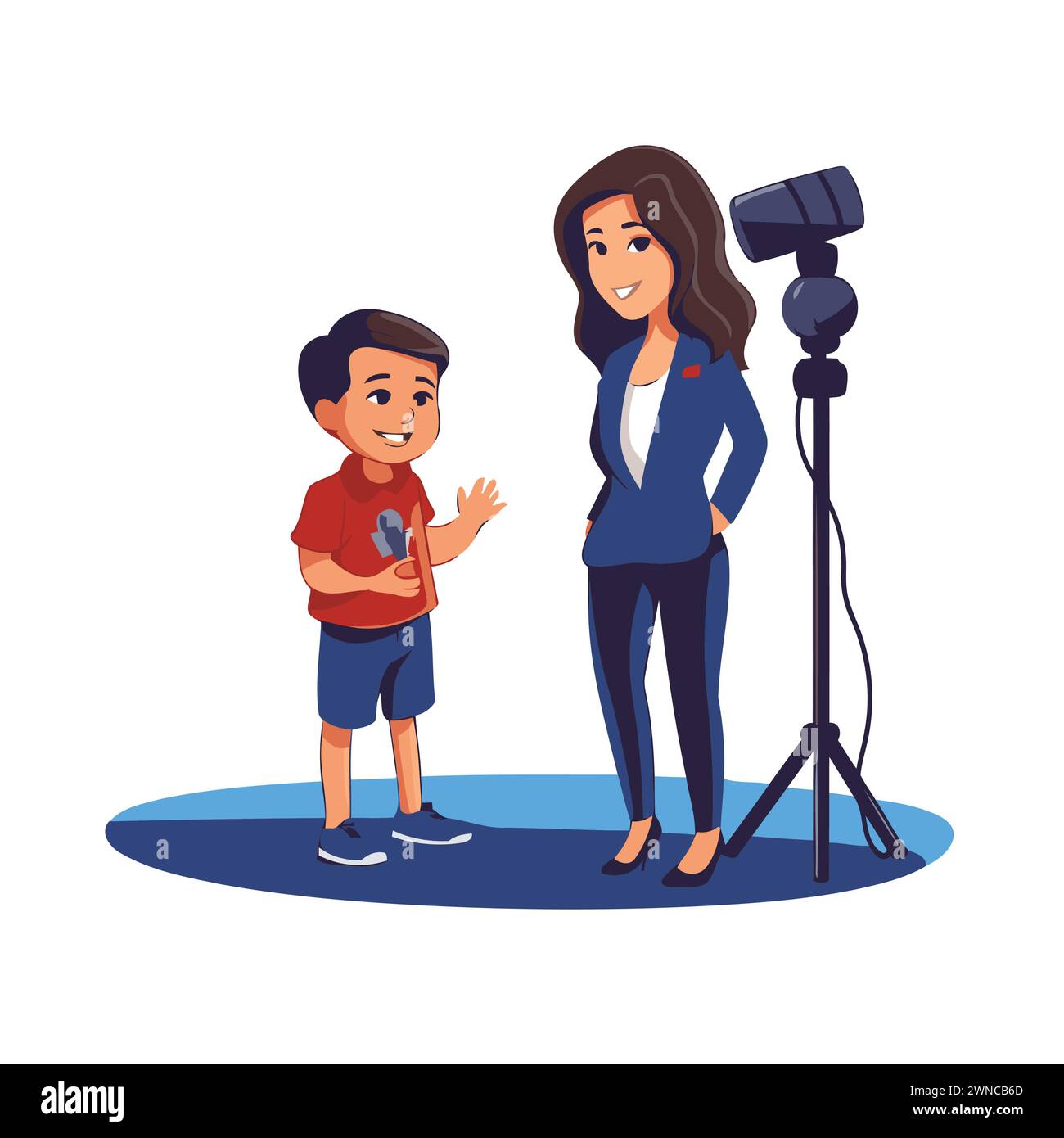 Television host woman and boy with camera and microphone vector 