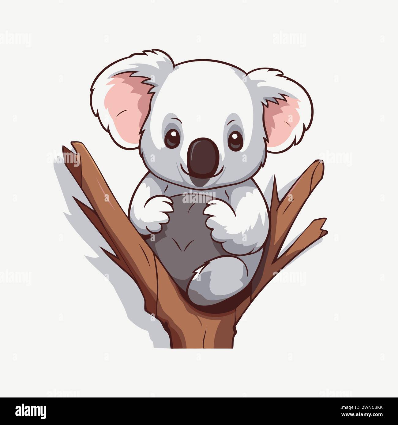 Cute koala bear on a tree branch. Vector illustration. Stock Vector