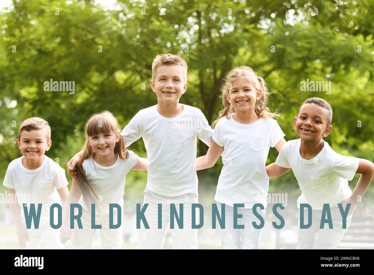 World Kindness Day. Group of happy children outdoors Stock Photo
