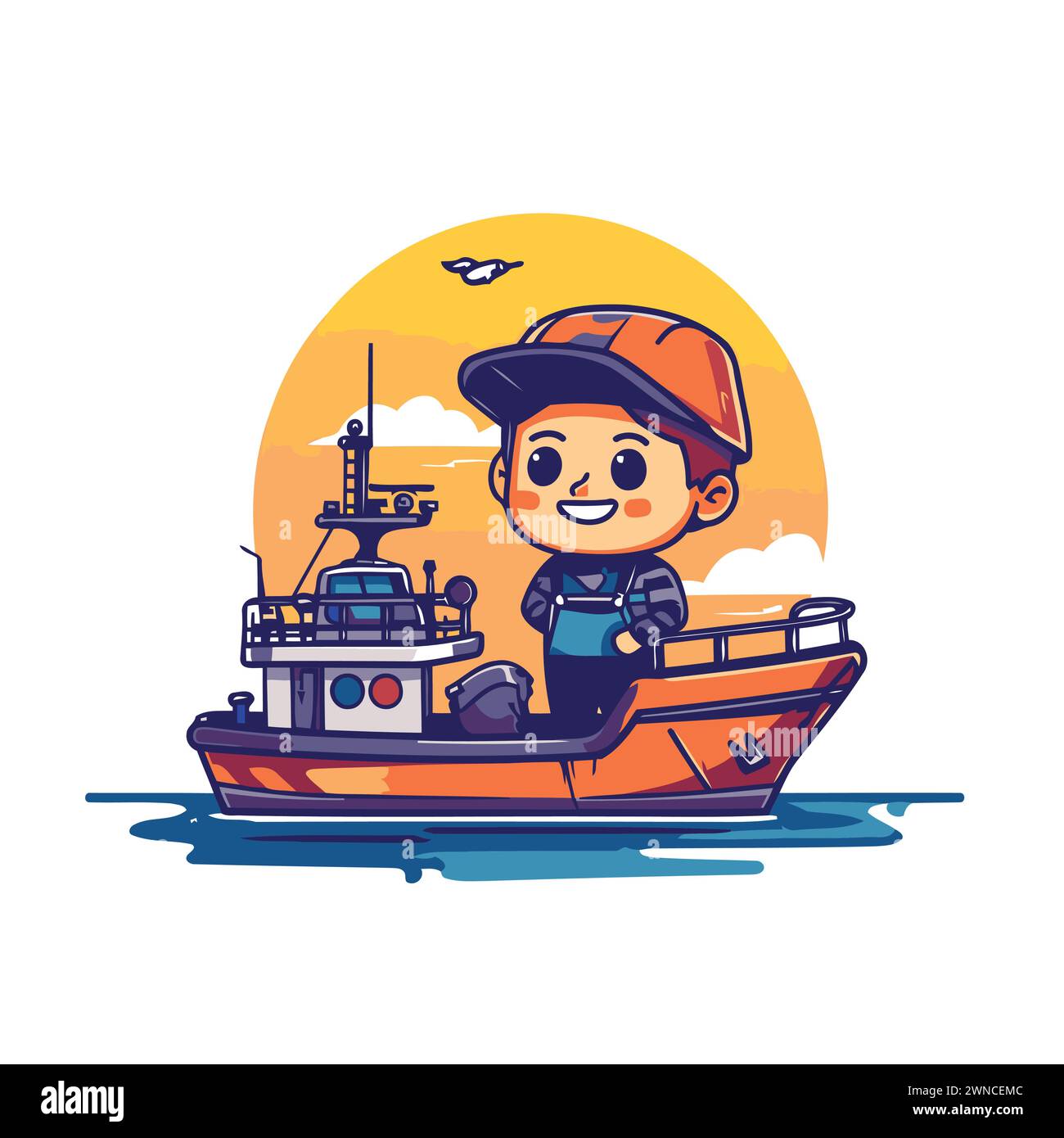 Fisherman boat (cartoon) Cut Out Stock Images & Pictures - Alamy
