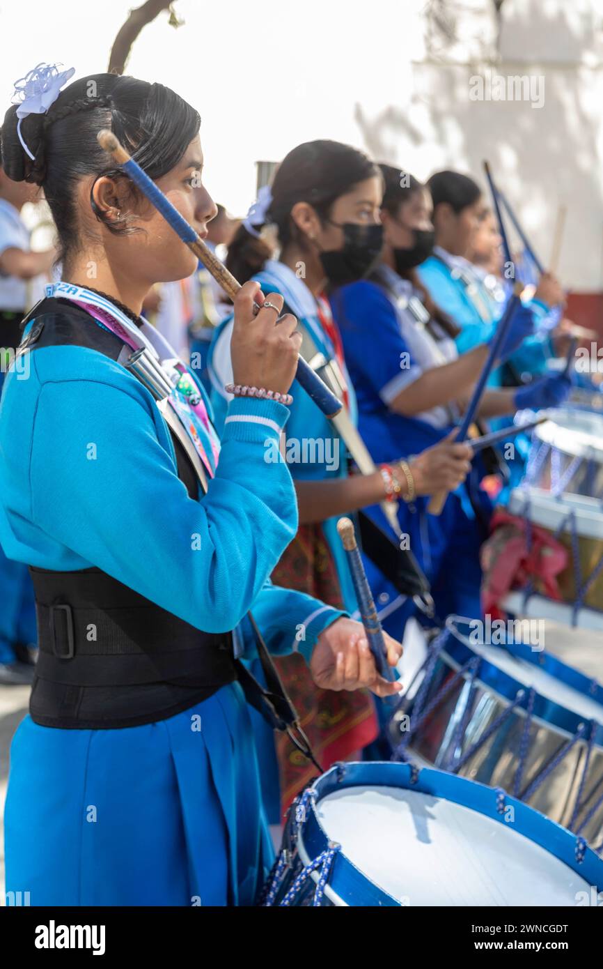 Oaxaca, Mexico Members of a drum and bugle corps practice in LLano