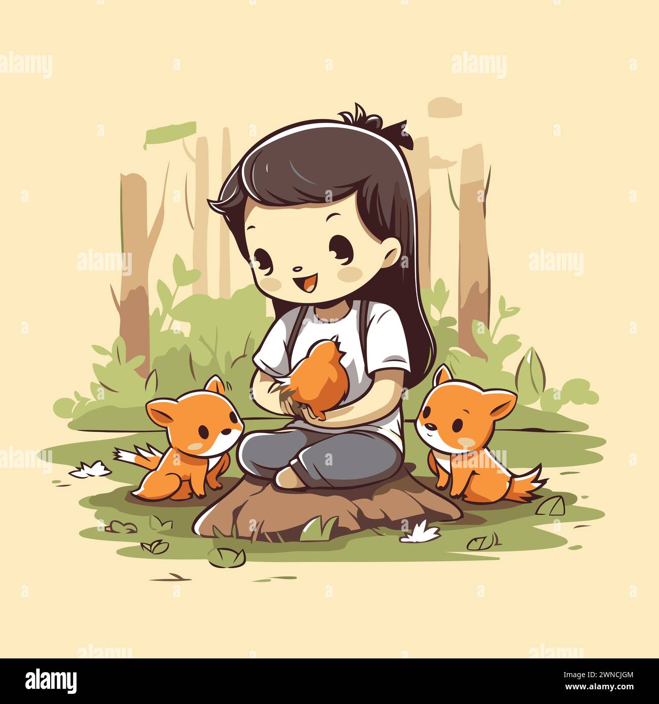 Fox. Animal cartoon. Set of cute cartoon foxes in modern simple