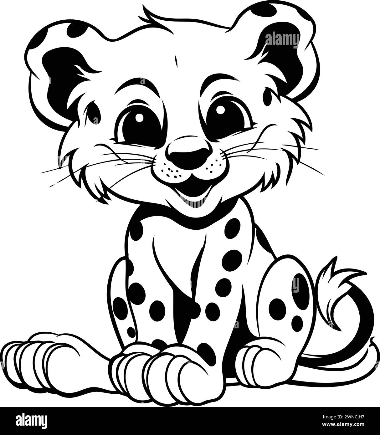 Cheetah Black and White Cartoon Mascot Character Vector Illustration