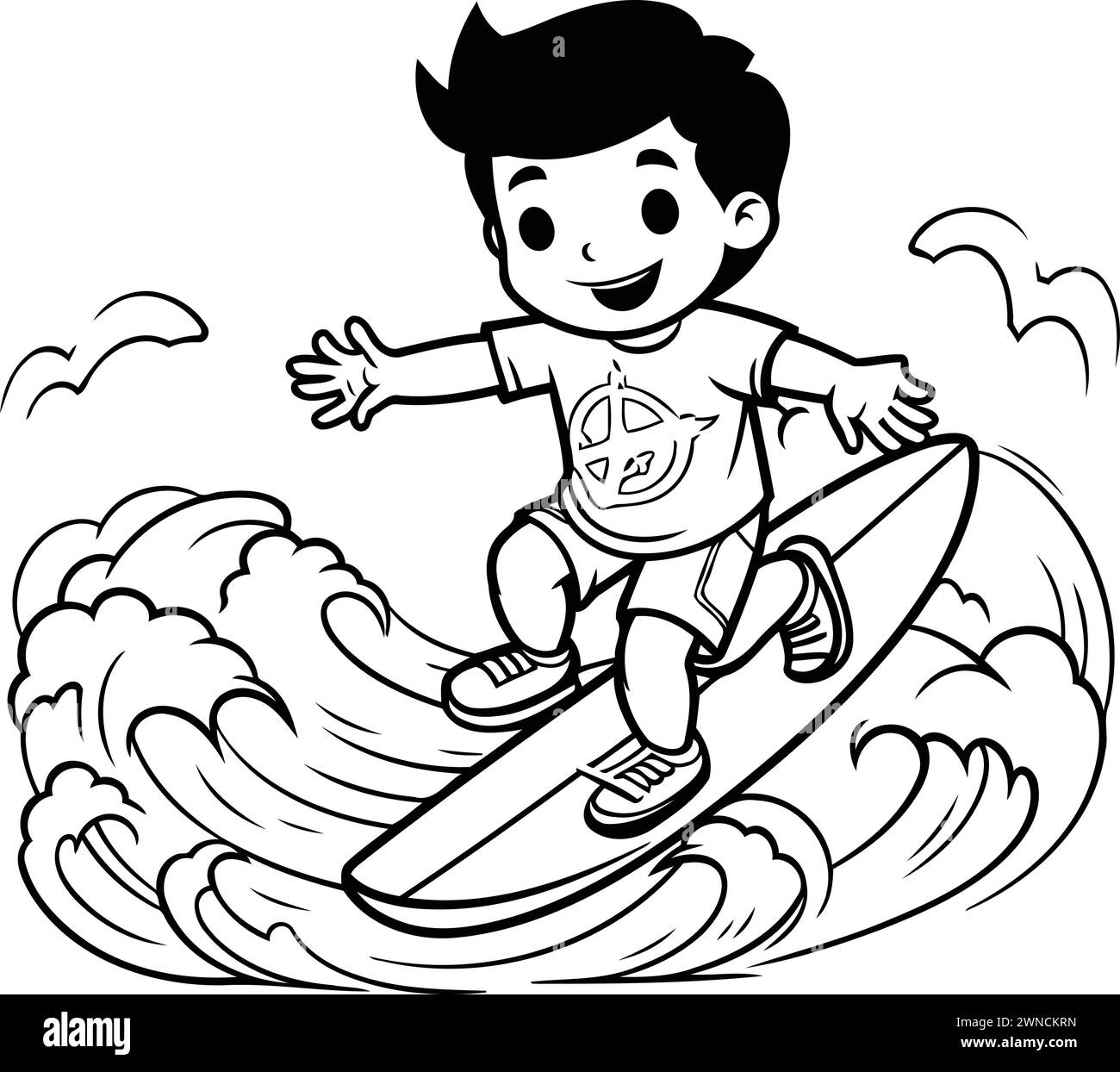 Surfing illustration book Black and White Stock Photos & Images - Alamy