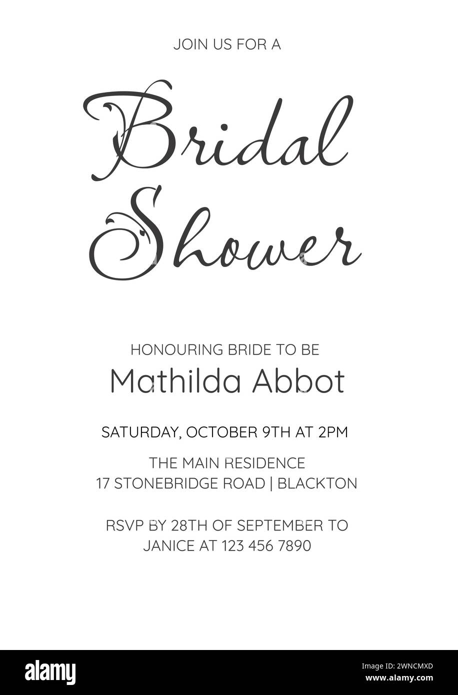 Celebrate love, elegant bridal shower invite Stock Photo - Alamy