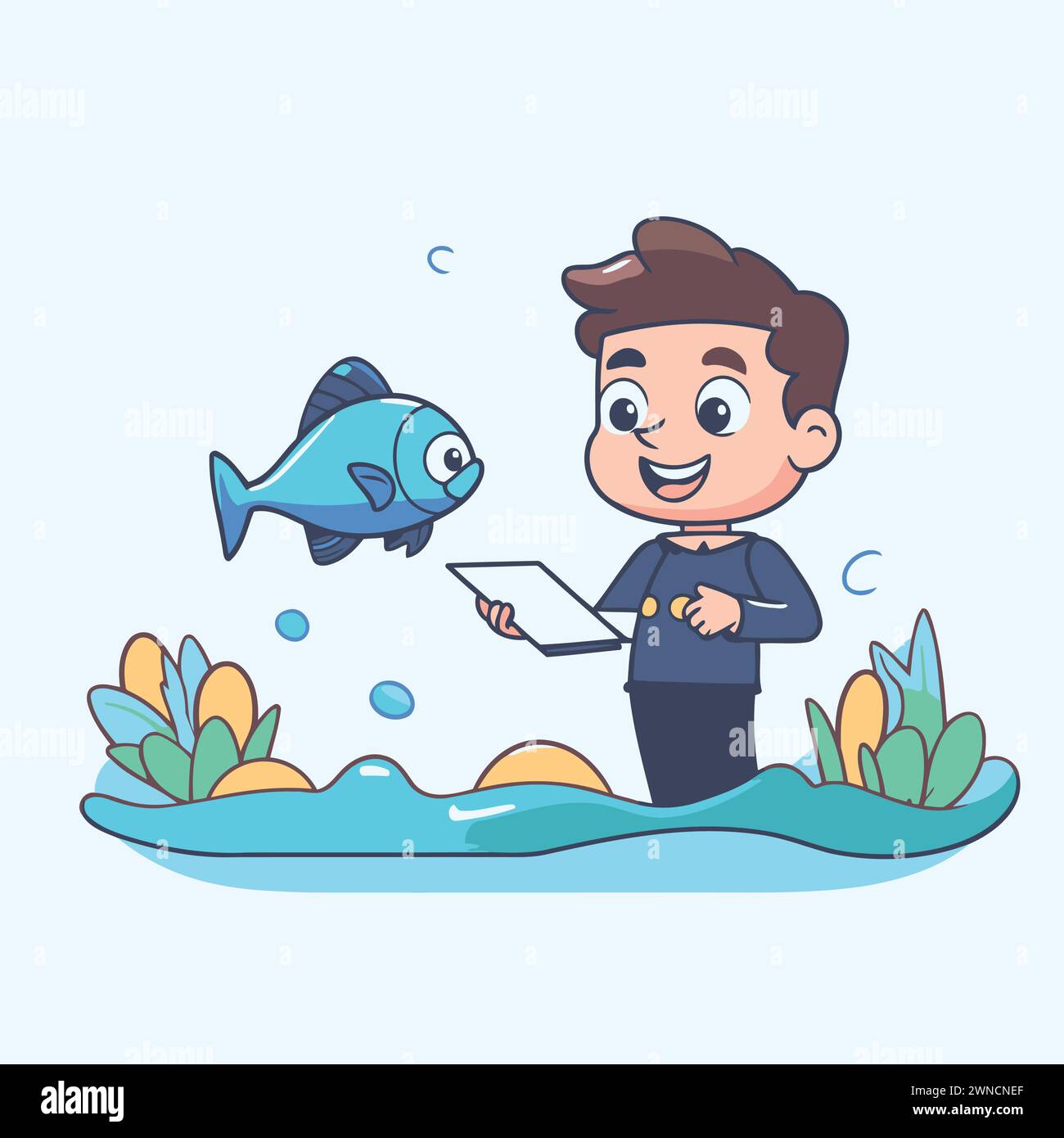 Boy holding fish Stock Vector Images - Alamy
