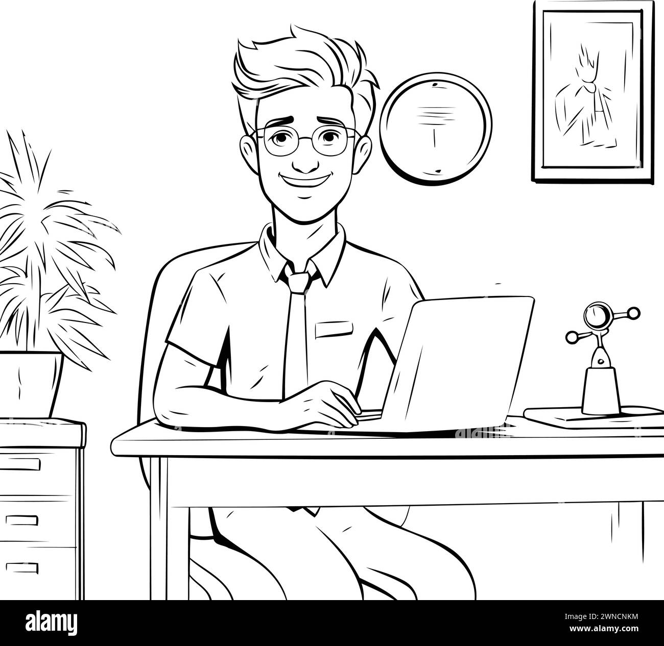 Man working with laptop Black and White Stock Photos & Images - Alamy