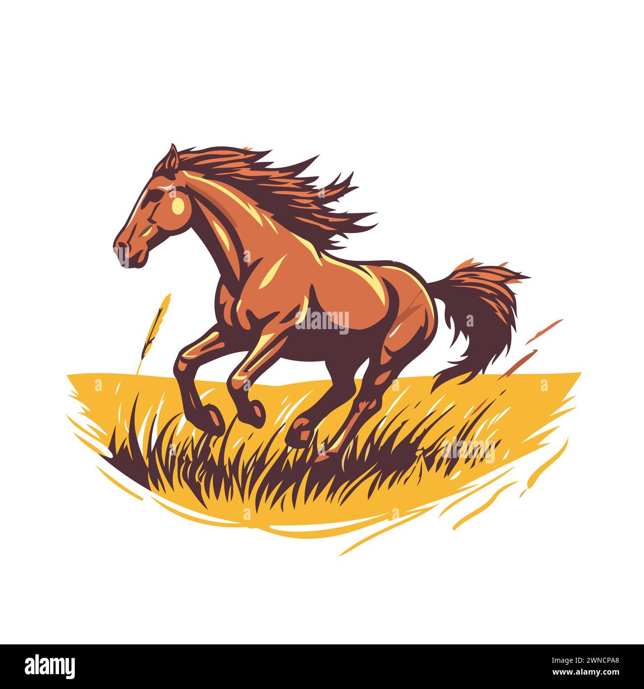 Horse running in the field. Vector illustration on white background ...