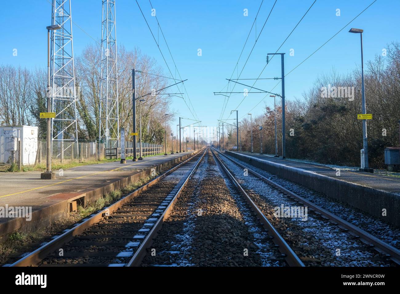Railway track in france, diminishing perspective Stock Photo