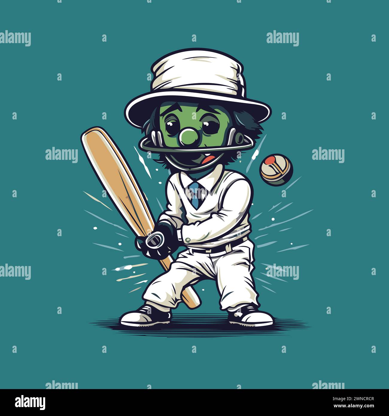 Cricket player with bat. ball and helmet. Vector illustration. Stock Vector