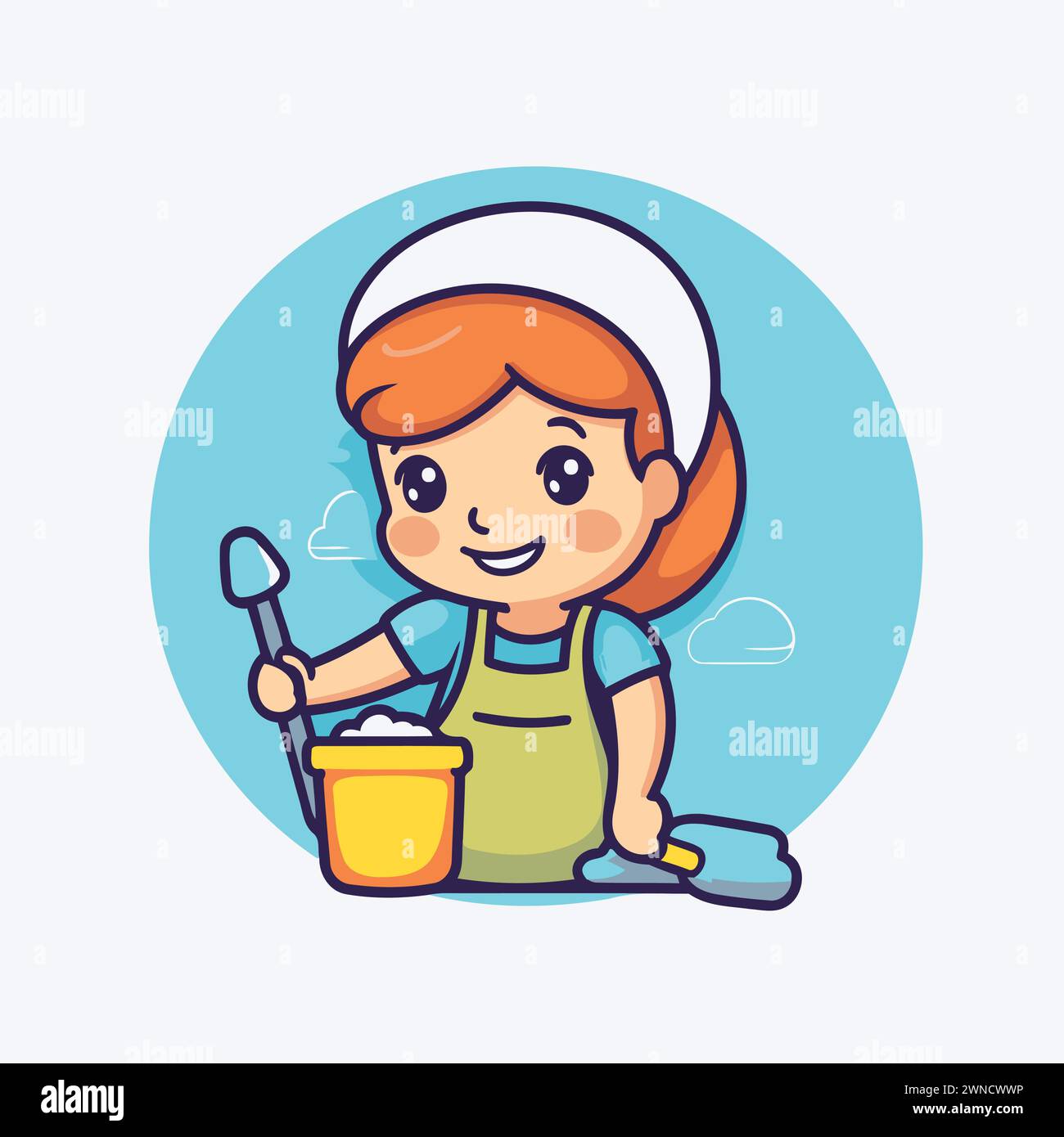 Cute little girl cooking in the kitchen. Vector illustration. flat design Stock Vector