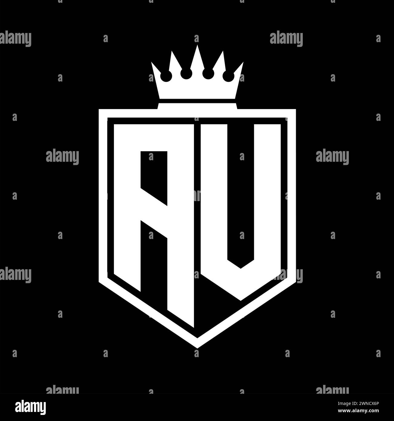 AV Letter Logo monogram bold shield geometric shape with crown outline black and white style design template Stock Photo