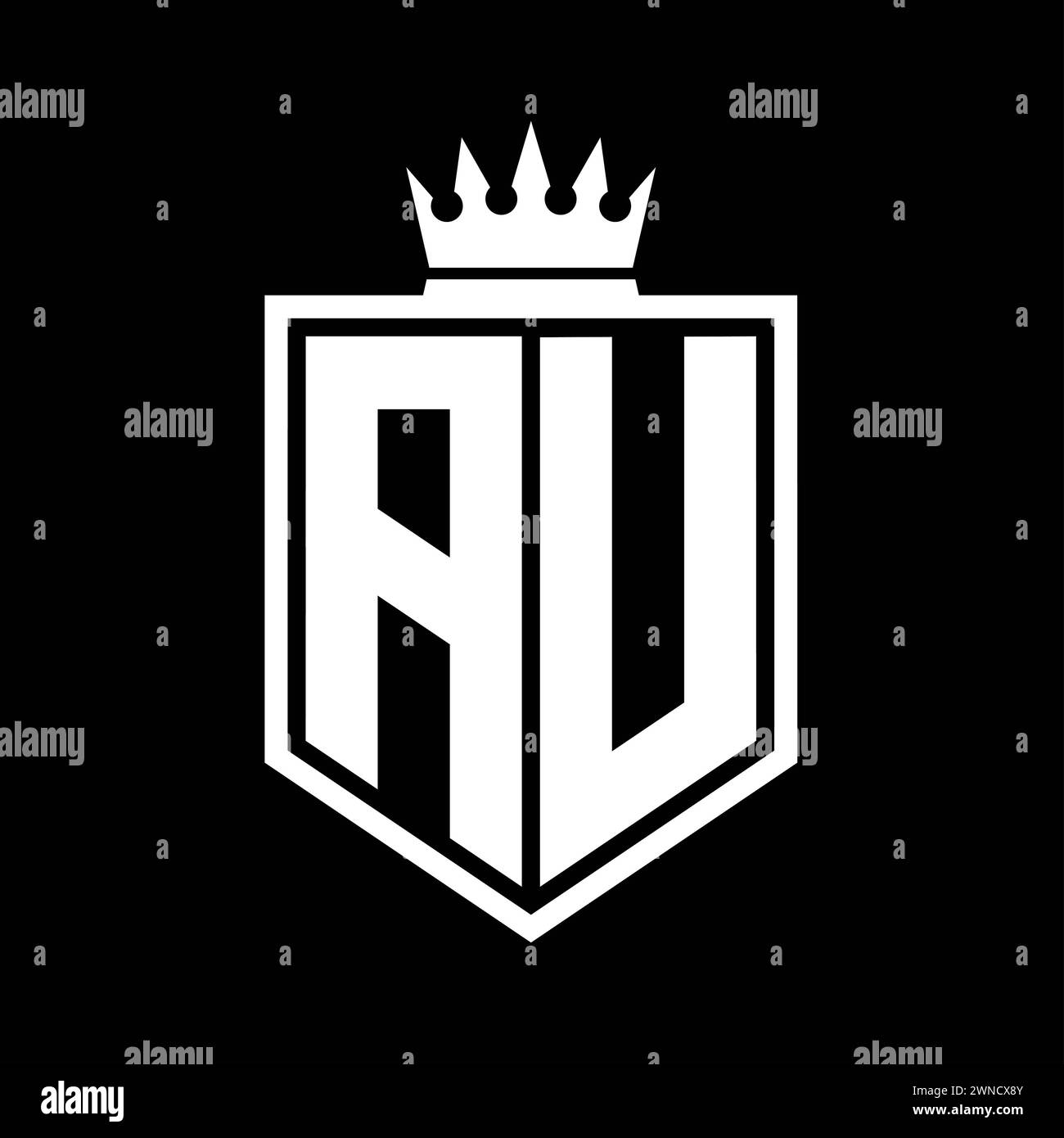 AU Letter Logo monogram bold shield geometric shape with crown outline ...