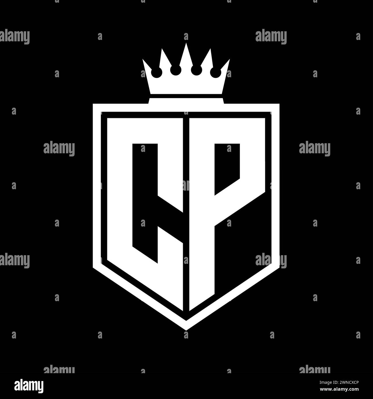 CP Letter Logo monogram bold shield geometric shape with crown outline ...