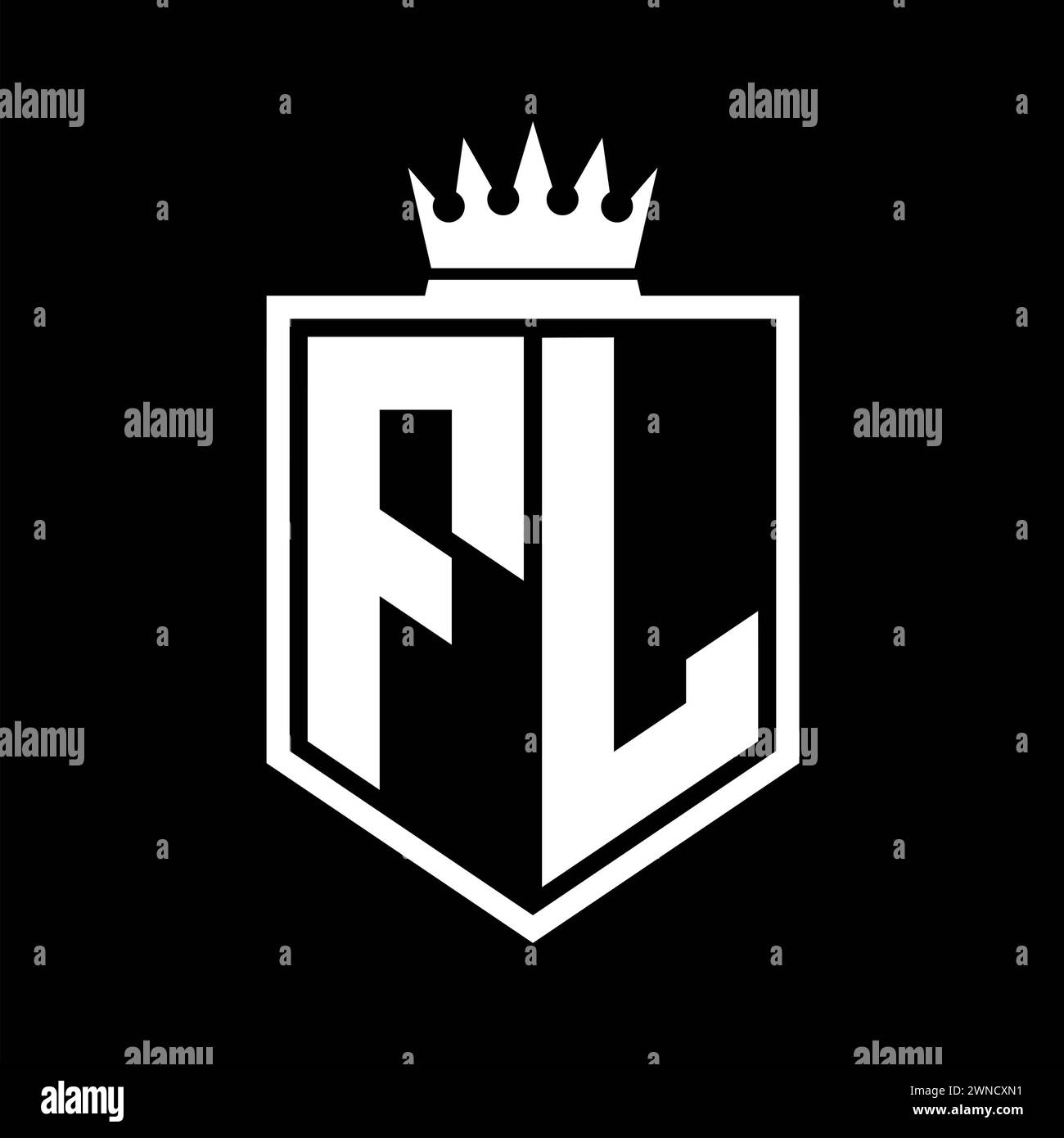 fl-letter-logo-monogram-bold-shield-geometric-shape-with-crown-outline