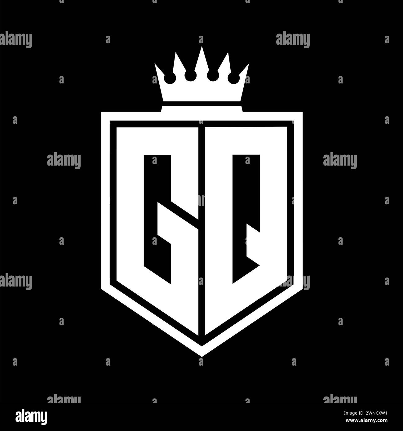 GQ Letter Logo monogram bold shield geometric shape with crown outline ...