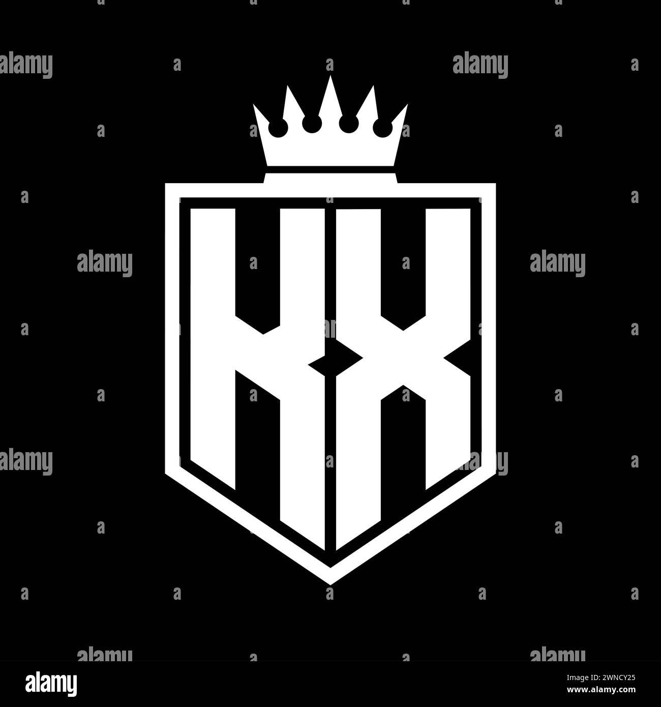 KX Letter Logo monogram bold shield geometric shape with crown outline ...