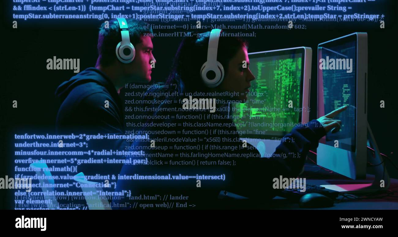 Image of data processing over diverse people using computers Stock ...