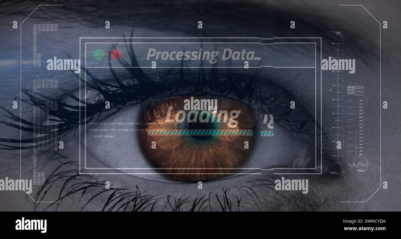 Image of data processing on screen over woman's eye Stock Photo - Alamy