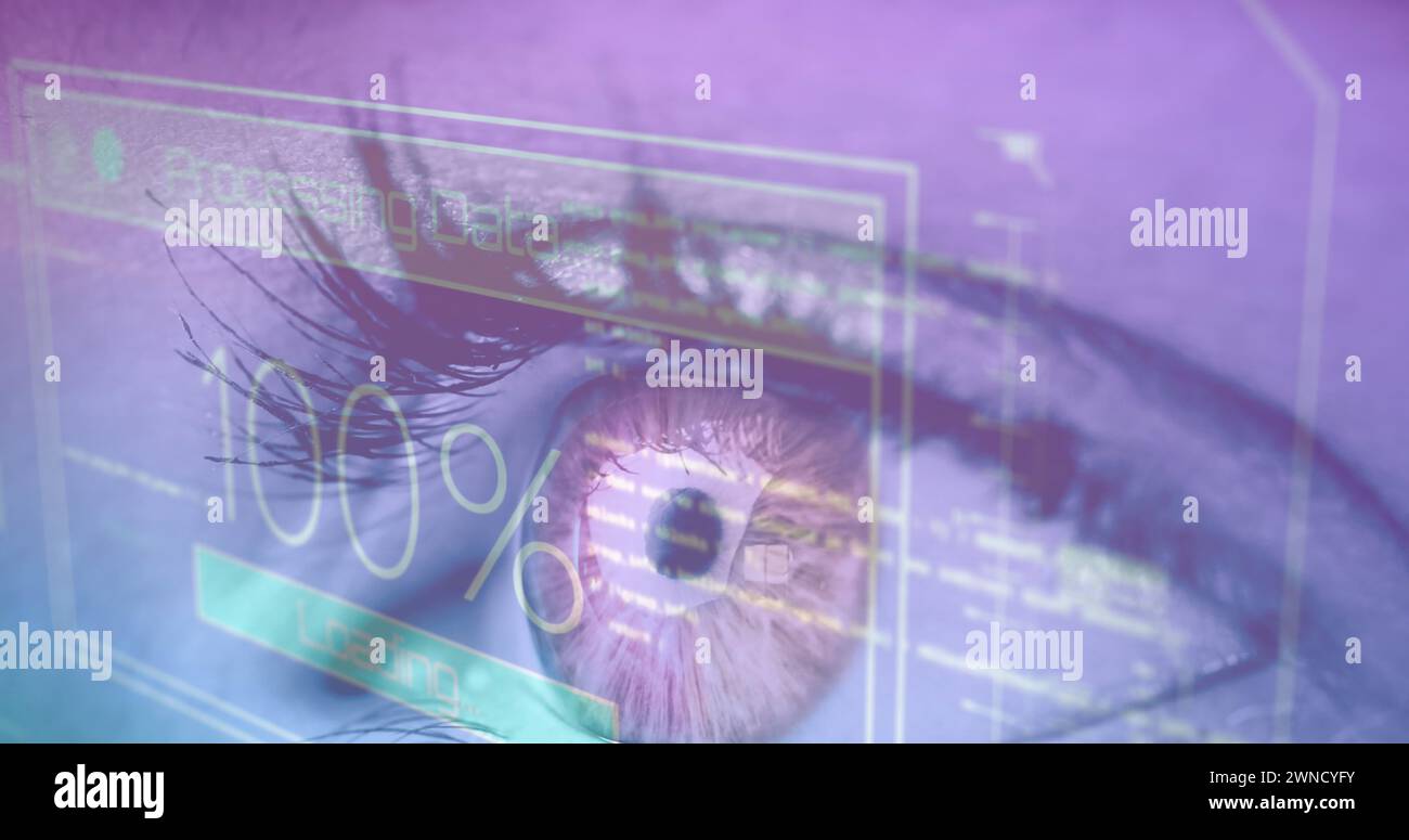 Image of data processing on screen over woman's eye Stock Photo - Alamy
