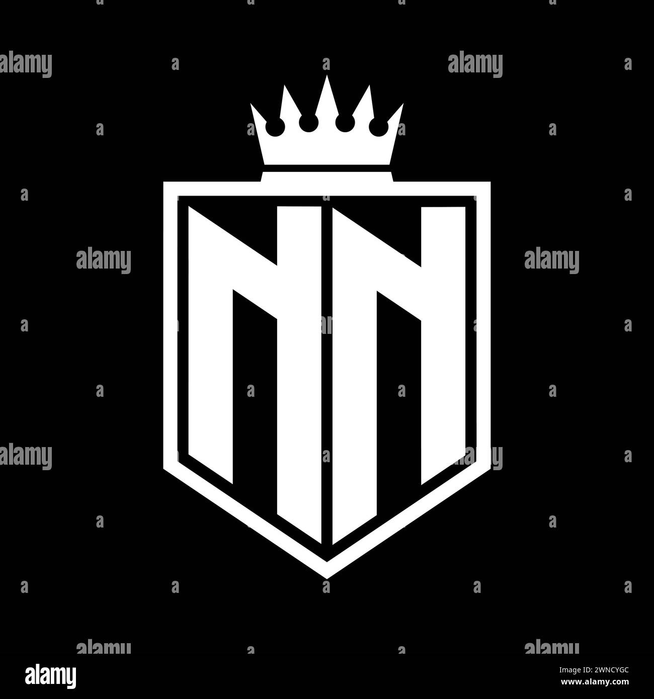 NN Letter Logo monogram bold shield geometric shape with crown outline ...