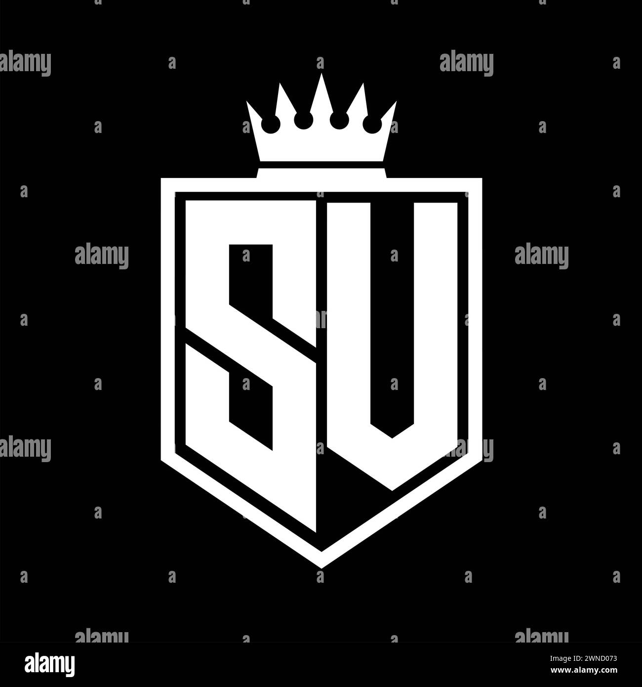 SV Letter Logo monogram bold shield geometric shape with crown outline ...