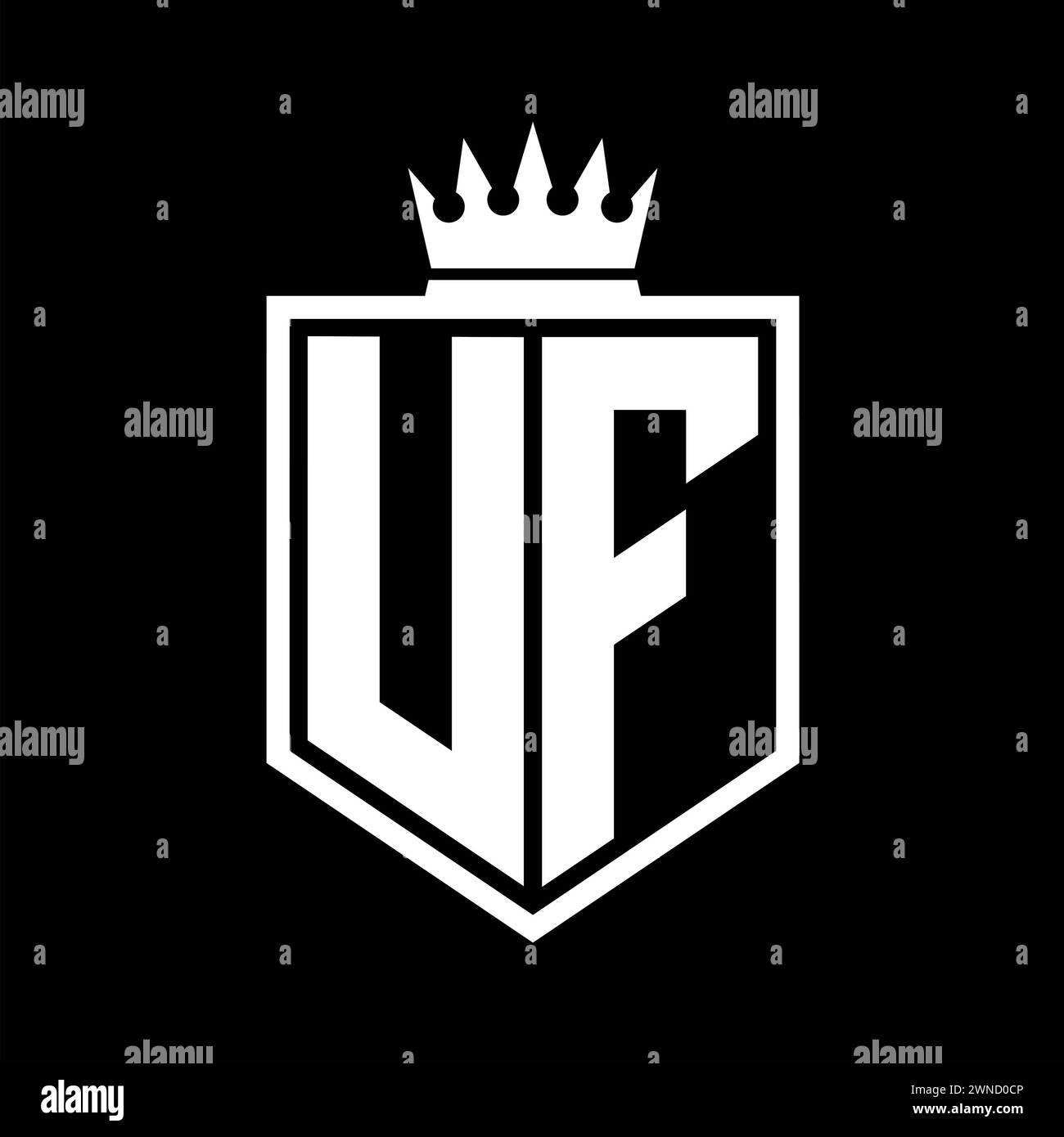 UF Letter Logo monogram bold shield geometric shape with crown outline ...
