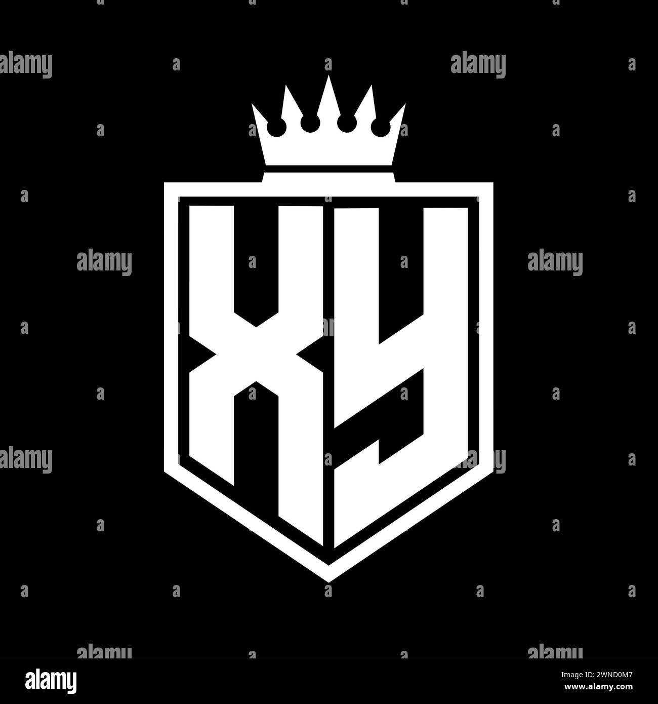 XY Letter Logo monogram bold shield geometric shape with crown outline ...
