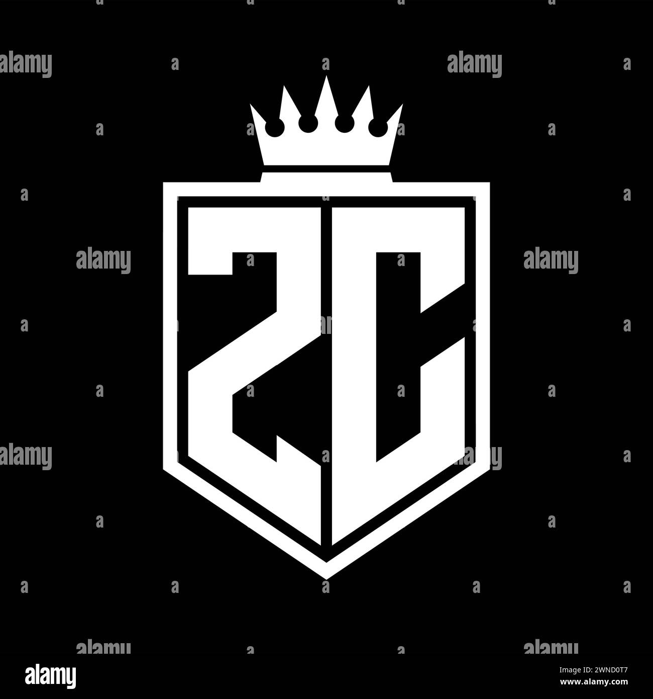ZC Letter Logo monogram bold shield geometric shape with crown outline ...