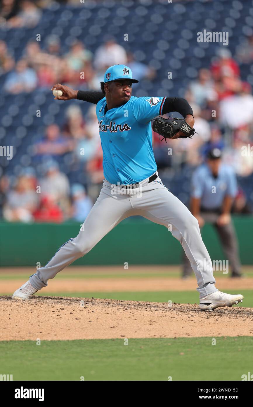 Clearwater, Florida, USA. 1st Mar, 2025. Miami Marlins pitcher Elvis