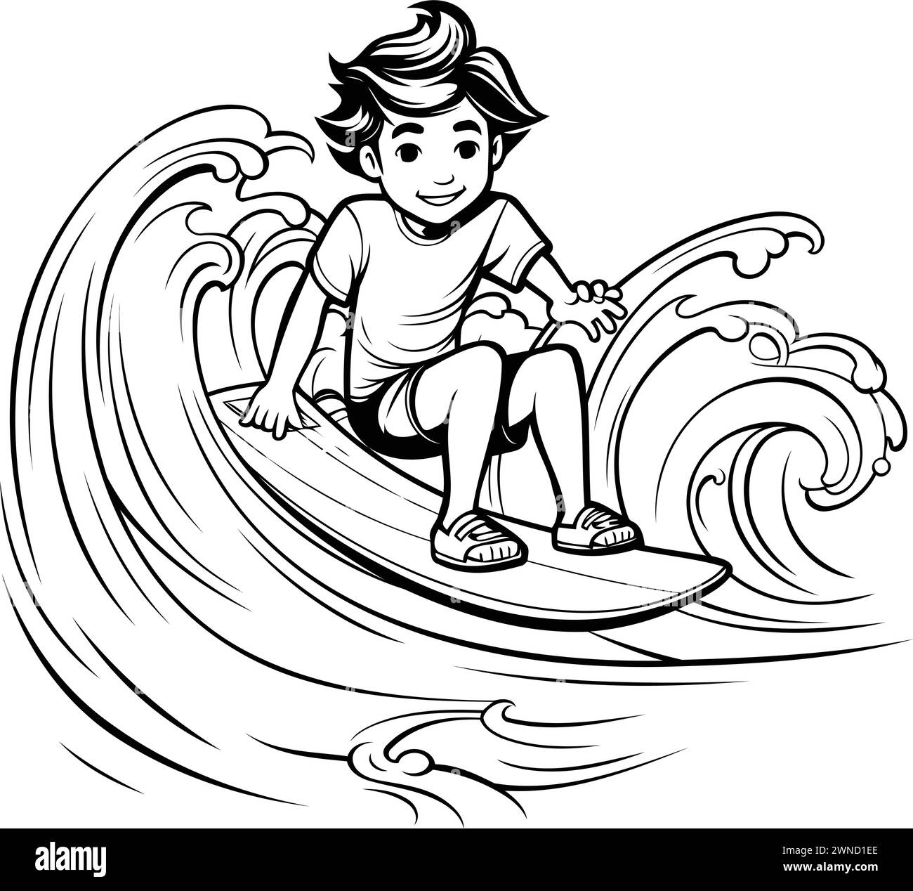 Surfing illustration book Black and White Stock Photos & Images - Alamy