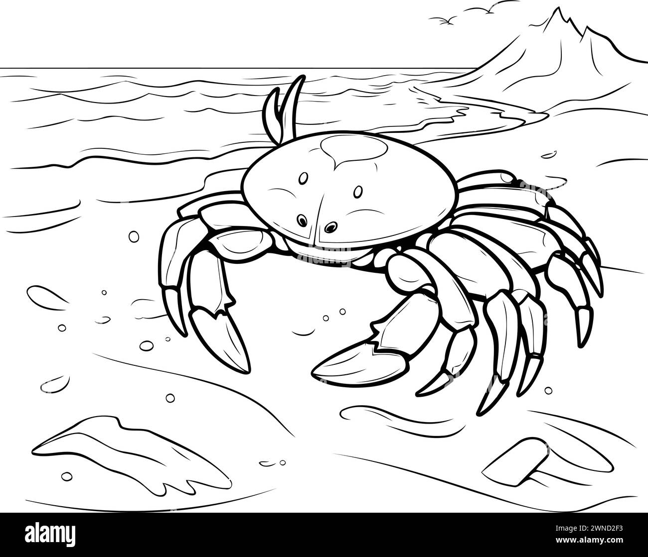 Crab on the beach. Coloring book for children. Vector illustration ...