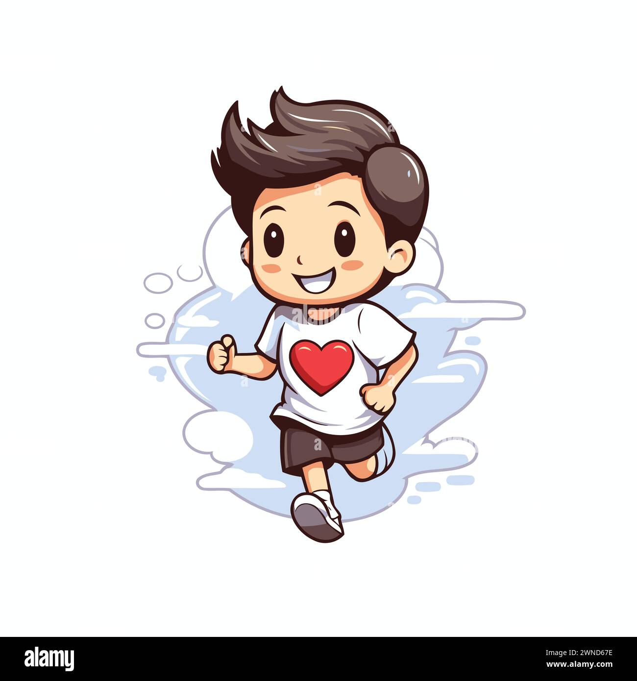 Cute boy holding red heart on white background. Vector illustration ...