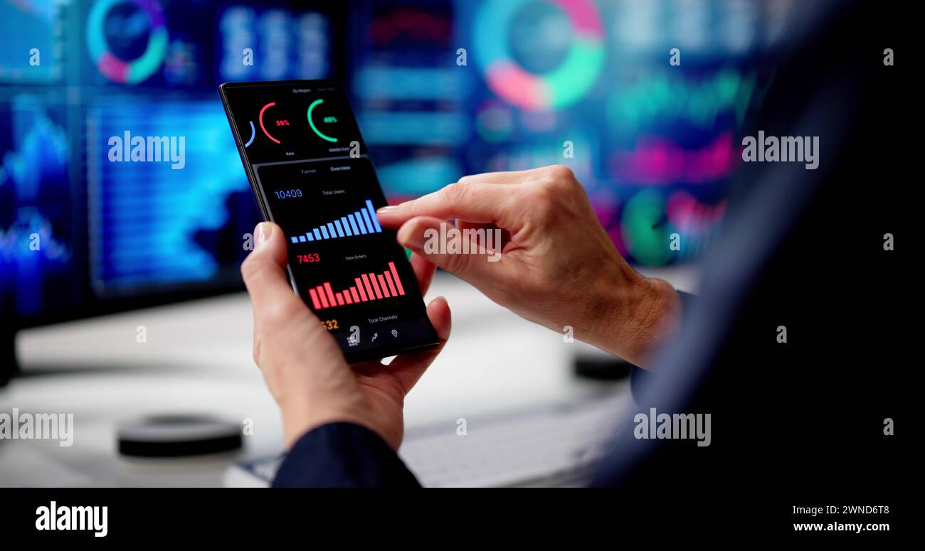 Predictive Business KPI Data Technology Dashboard On Smartphone Stock Photo