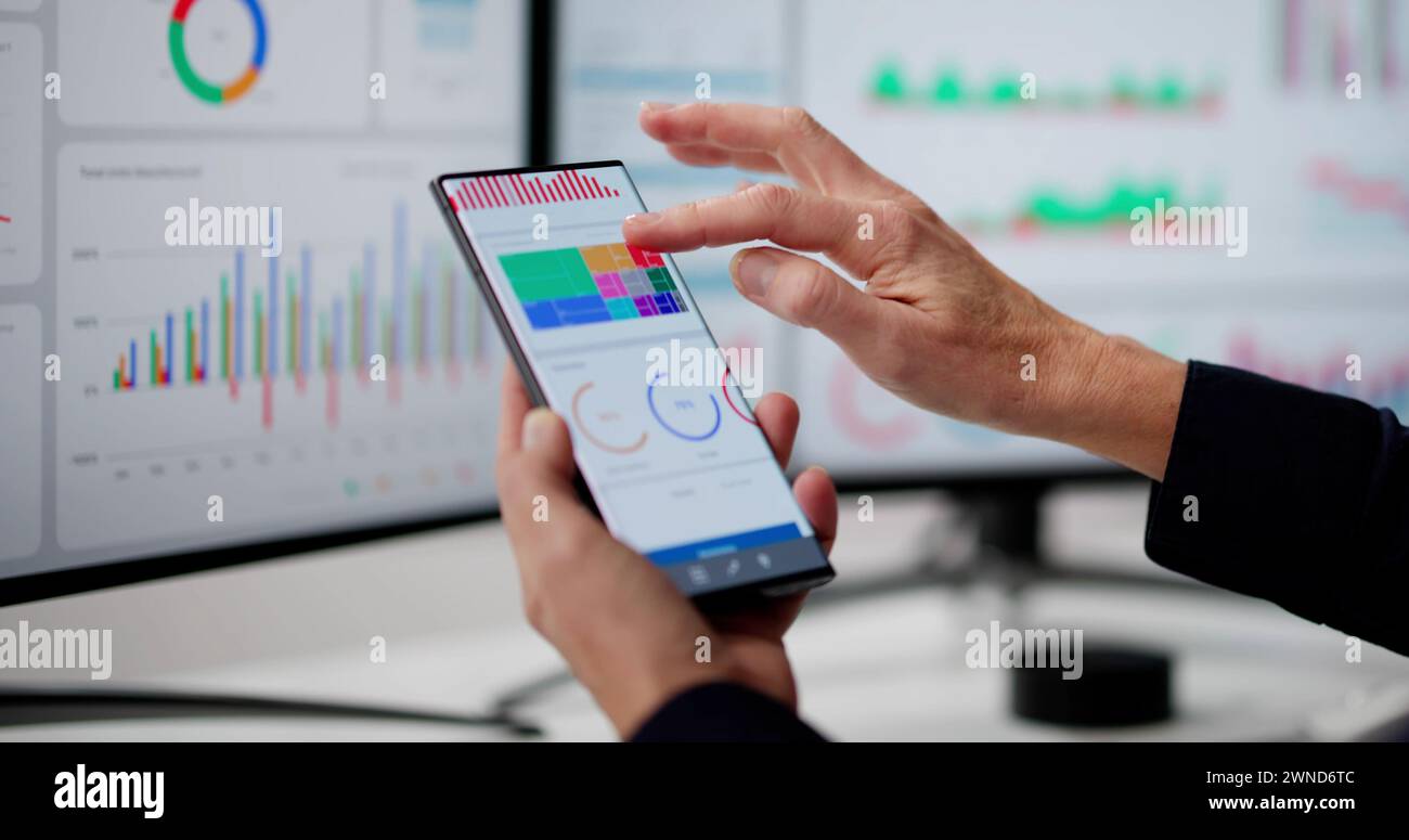 Predictive Business KPI Data Technology Dashboard On Smartphone Stock Photo