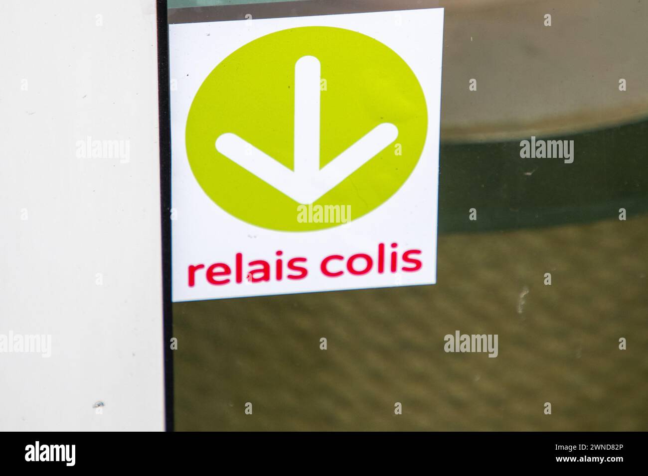 Bordeaux , France -  02 29 2024 : Relais colis sign brand and text logo store stickers door on parcel shop delivery Stock Photo