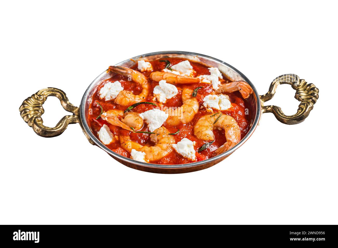 Greek traditional oven backed prawns shrimp saganaki with feta, tomato ...