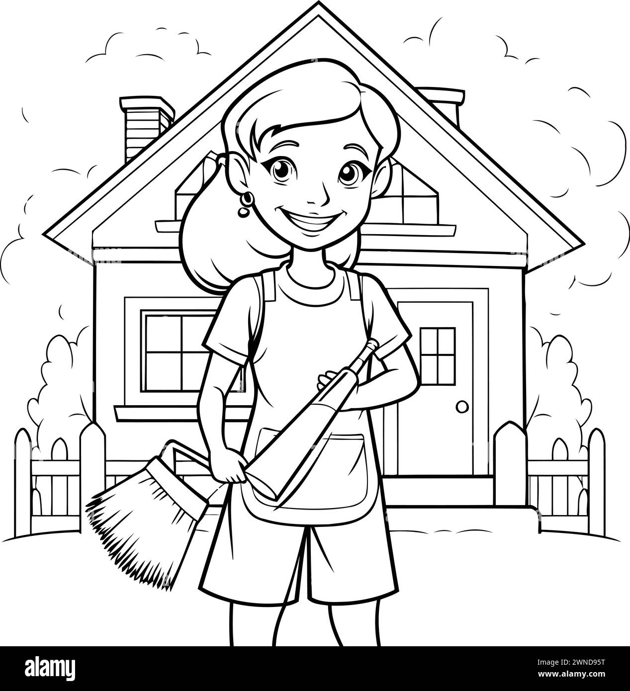 House cleaning woman cartoon vector illustration graphic design vector