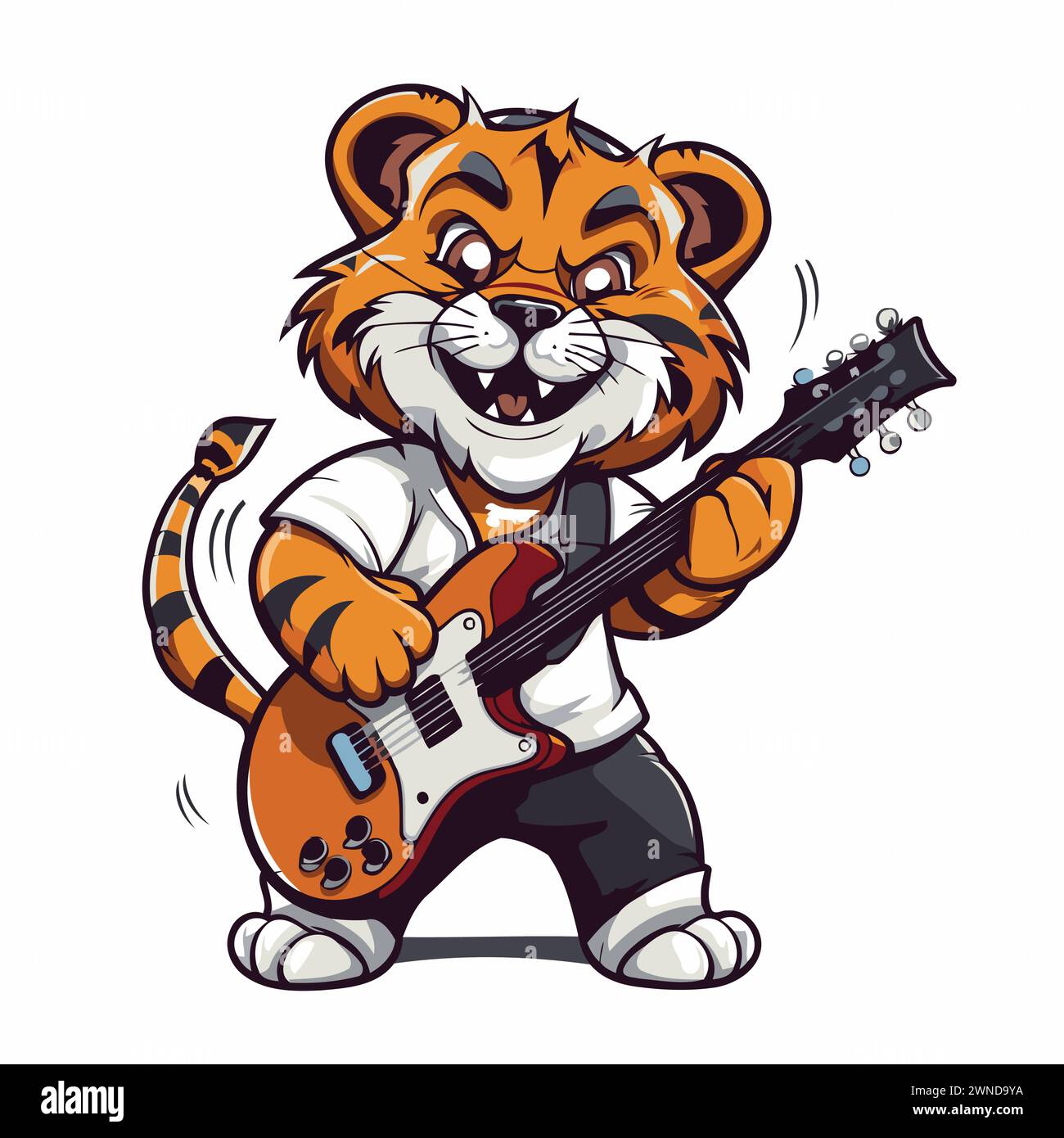 Illustration of a tiger playing the guitar. Vector cartoon character