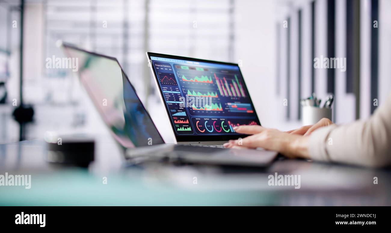 Data Analyst Using Data Analytics KPI Dashboard Stock Photo