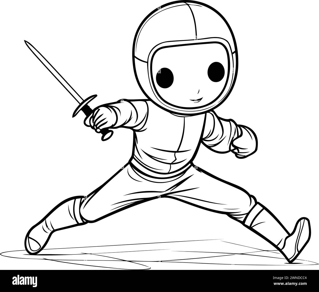 Fencer with sword and helmet. Cartoon style. Vector illustration. Stock Vector