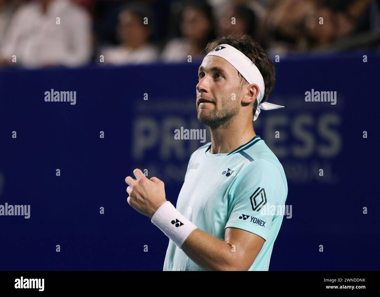 Acapulco, Mexico. 1st Mar, 2025. Casper Ruud of Norway reacts during