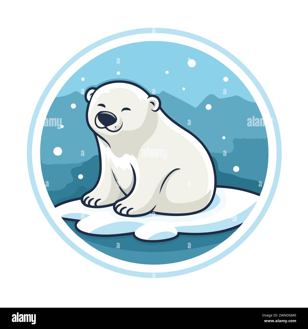 Polar bear on the snow. Vector illustration in cartoon style. Stock Vector