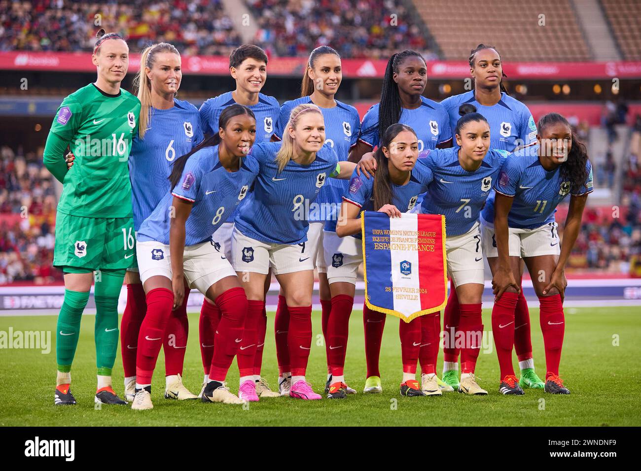 France team group during the UEFA Women's Nations League match between Spain and France, Final, played at Olympic de la Cartuja Stadium on February 28, 2024 in Sevilla, Spain. (Photo by Andres Gongora/PRESSINPHOTO) Credit: PRESSINPHOTO SPORTS AGENCY/Alamy Live News Stock Photo