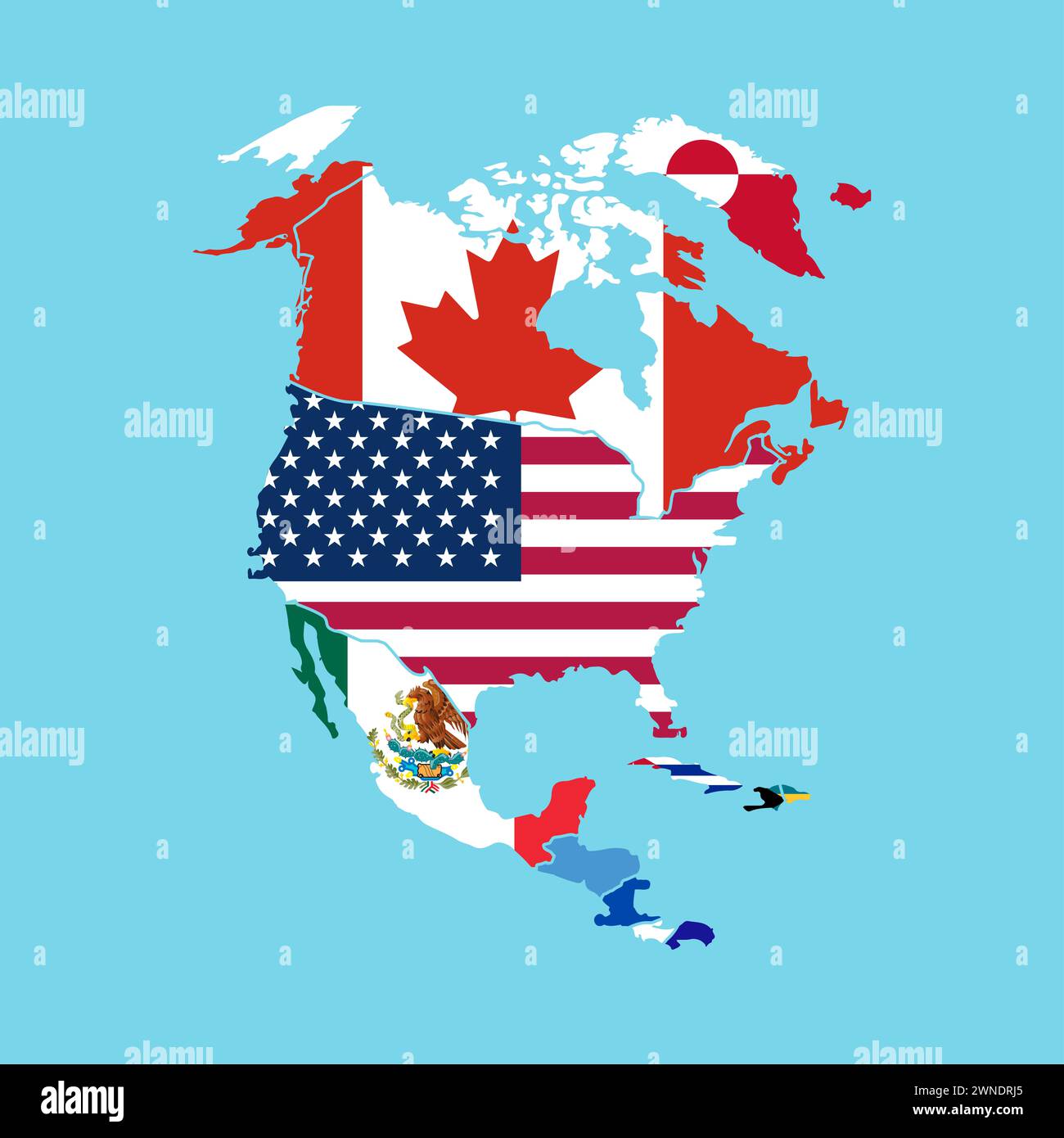 Map of the world with flag and map of North America. Vector