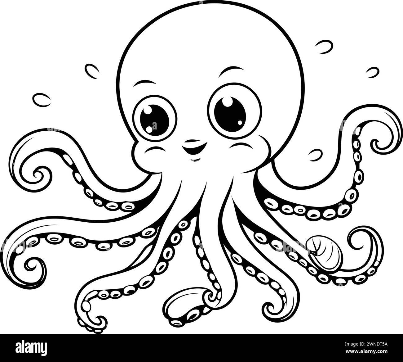 Coloring page of cute octopus. Black and white vector illustration. Stock Vector